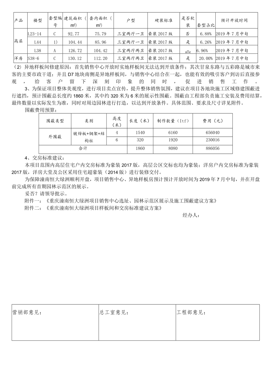 20190121_关于重庆潼南恒大绿洲售房部、样板房选址及交房标准确定的请示20190125修改版（加实体选址版本可签字）.docx_第2页