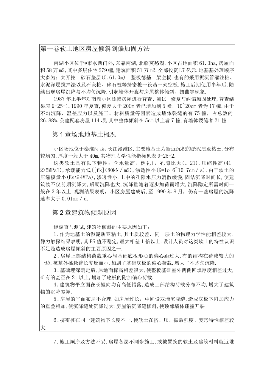 软土地区房屋倾斜纠偏加固方法工程文档范本.docx_第1页