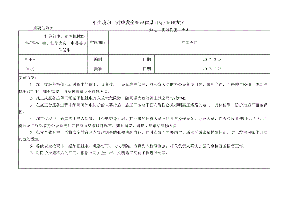 职业健康安全体系目标指标方案（已填）（物业公司）.docx_第1页