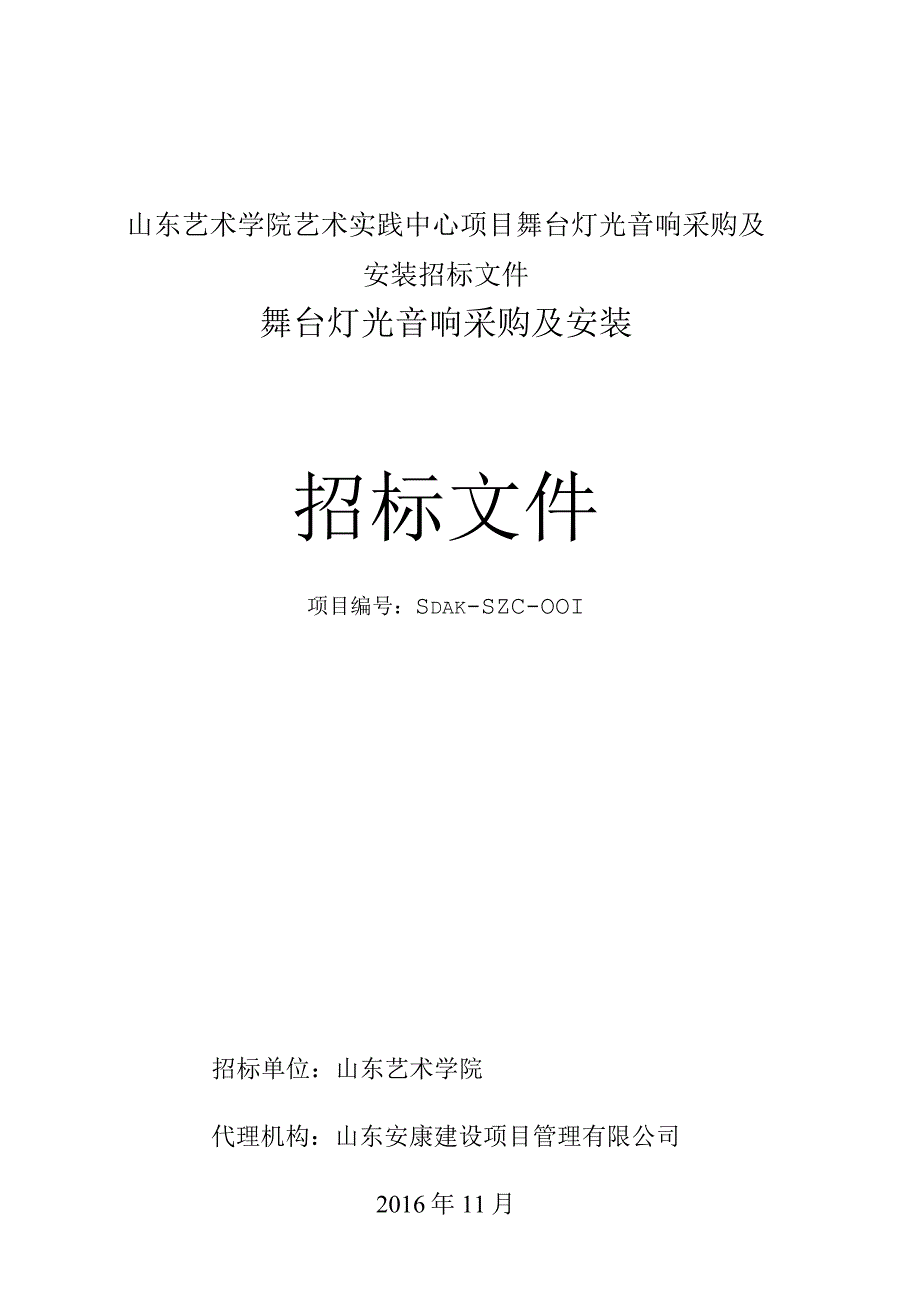 山东艺术学院艺术实践中心项目舞台灯光音响采购及安装招标文件.docx_第1页