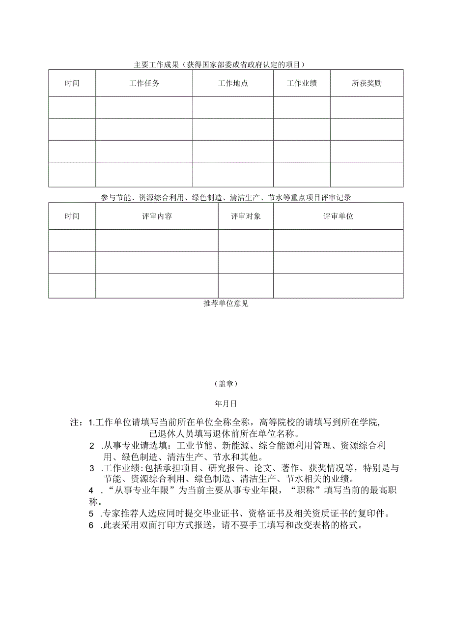 工业绿色发展专家库专家人选推荐（申请）表.docx_第2页