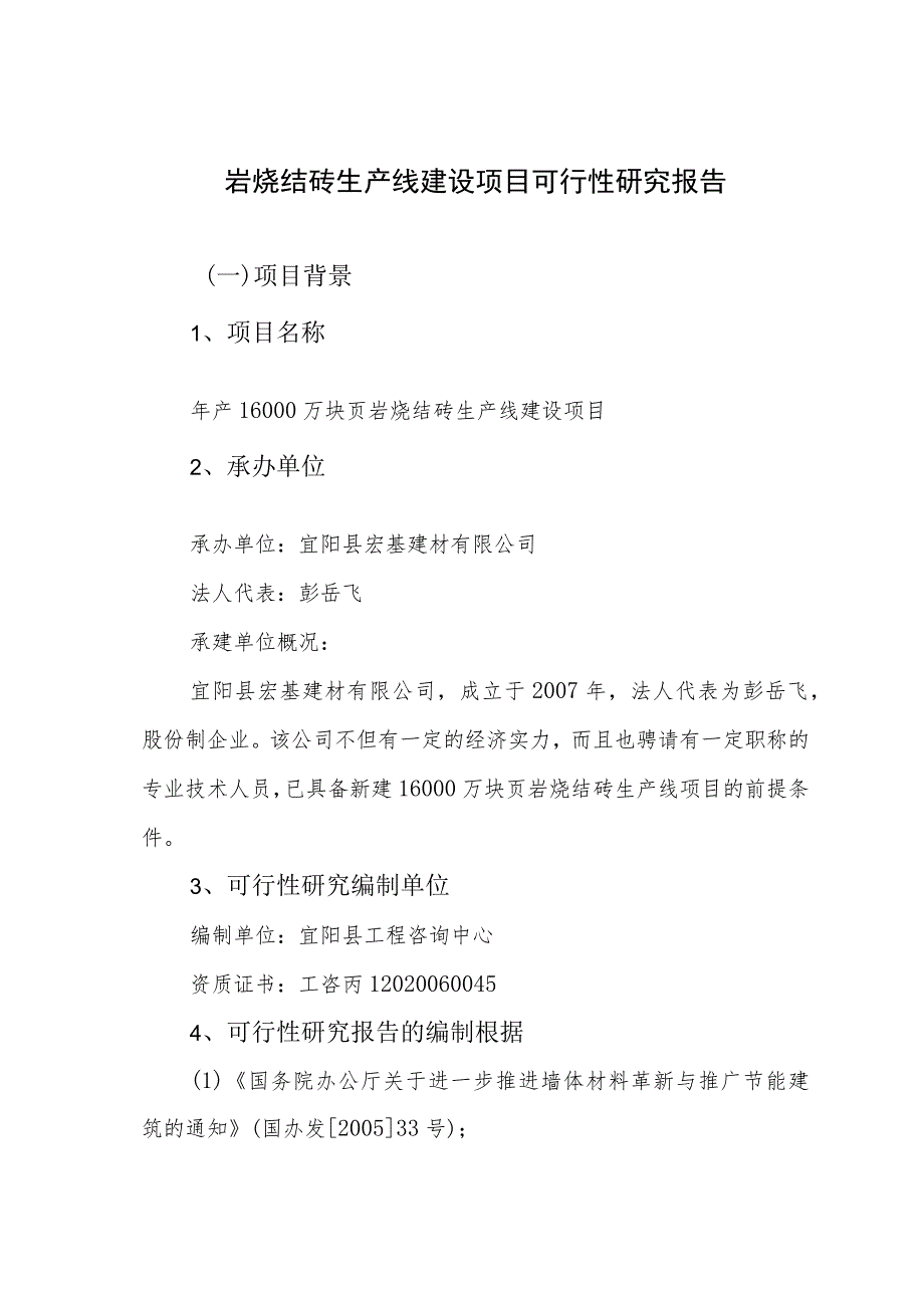 岩烧结砖生产线建设项目可行性研究报告.docx_第1页