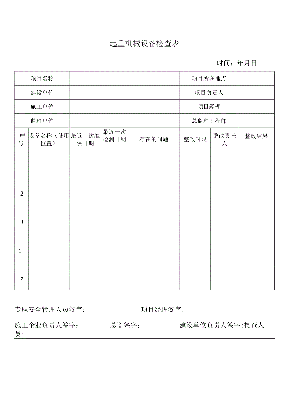 起重机械设备检查表.docx_第1页