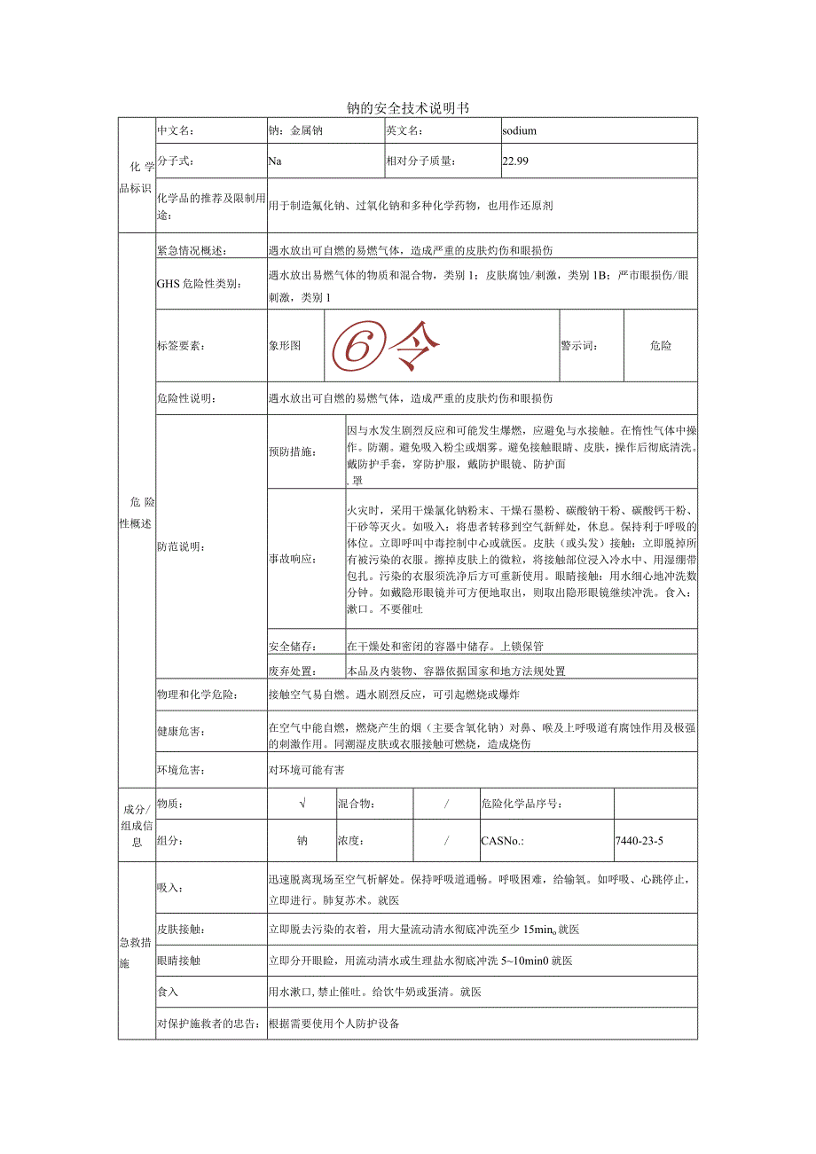 钠的安全技术说明书.docx_第1页