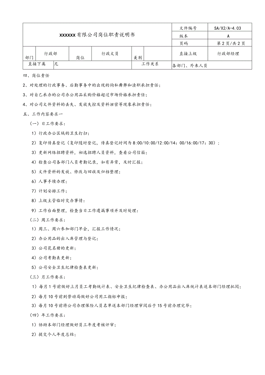 行政岗位说明书·行政文员20060912.docx_第2页