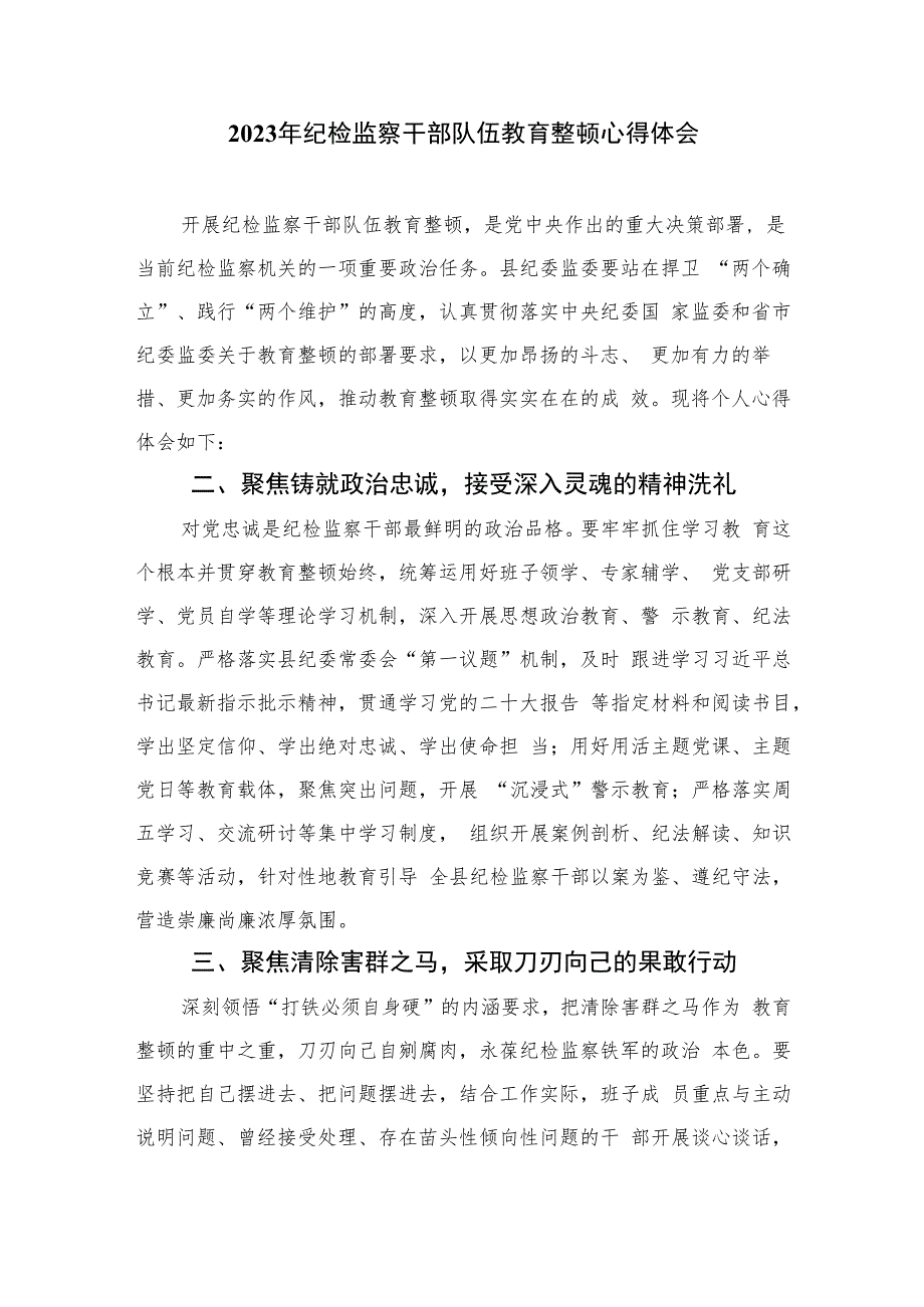 2023年某纪检监察干部开展纪检监察干部队伍教育整顿心得体会材料(精选六篇模板).docx_第2页