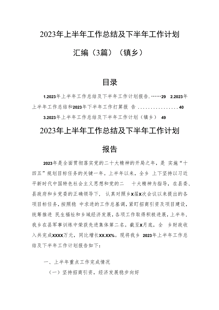 2023年上半年工作总结及下半年工作计划汇编（3篇）（镇乡）.docx_第1页