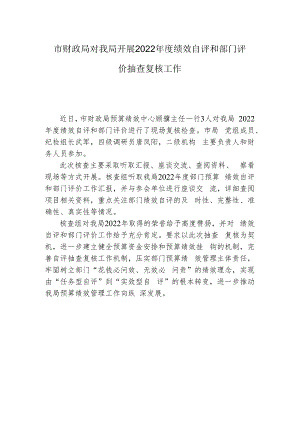 市财政局对我局开展2022年度绩效自评和部门评价抽查复核工作.docx