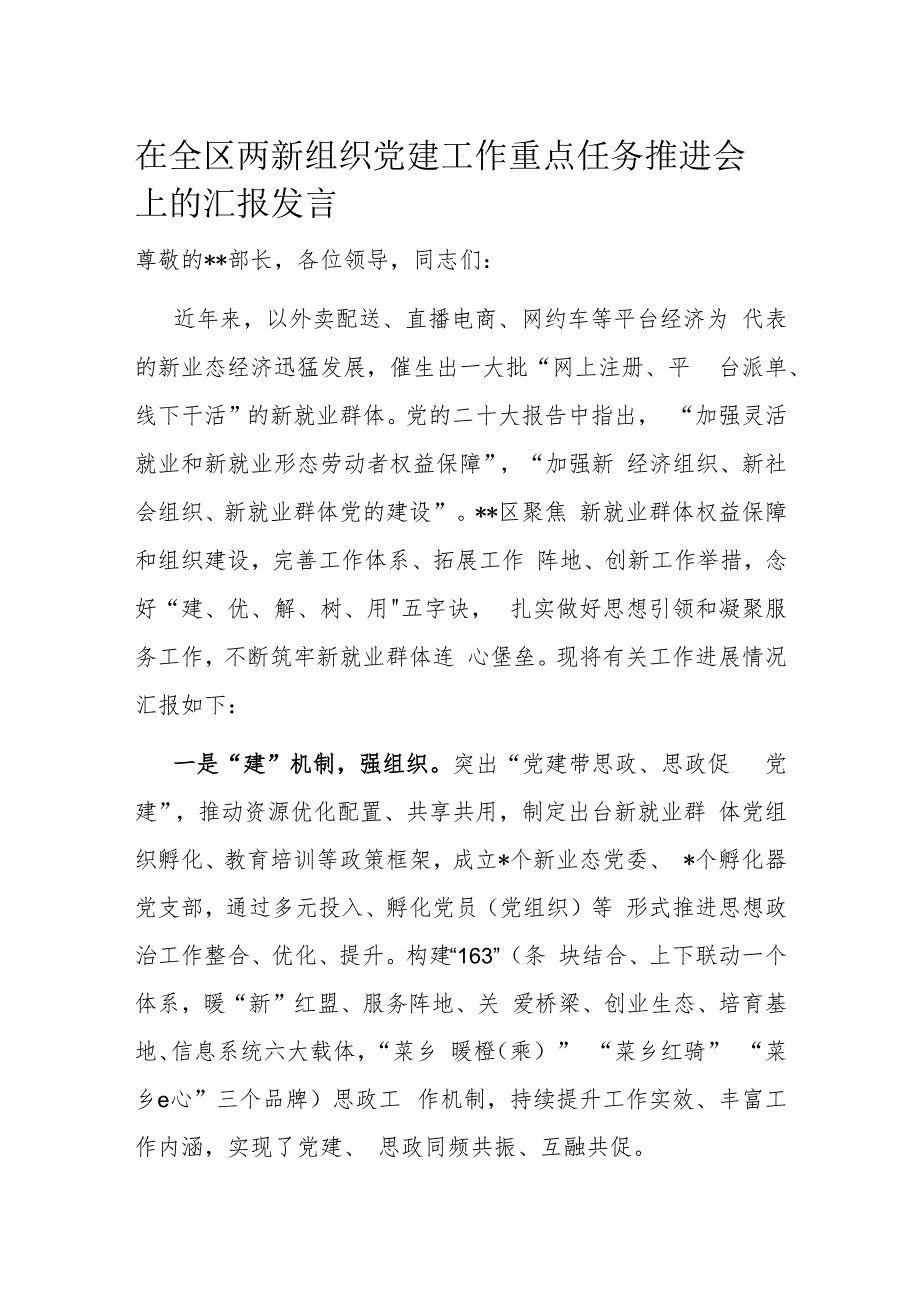 在全区两新组织党建工作重点任务推进会上的汇报发言.docx_第1页