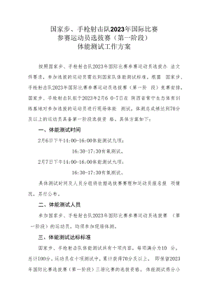 国家步、手枪射击队2023年国际比赛参赛运动员选拔赛第一阶段体能测试工作方案.docx