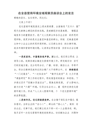 在全县营商环境全域观察员座谈会上的发言.docx