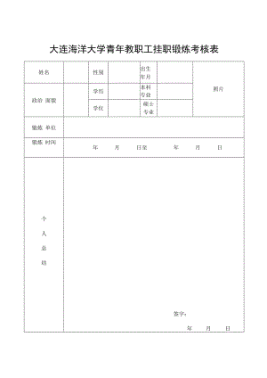 大连海洋大学青年教职工挂职锻炼考核表.docx