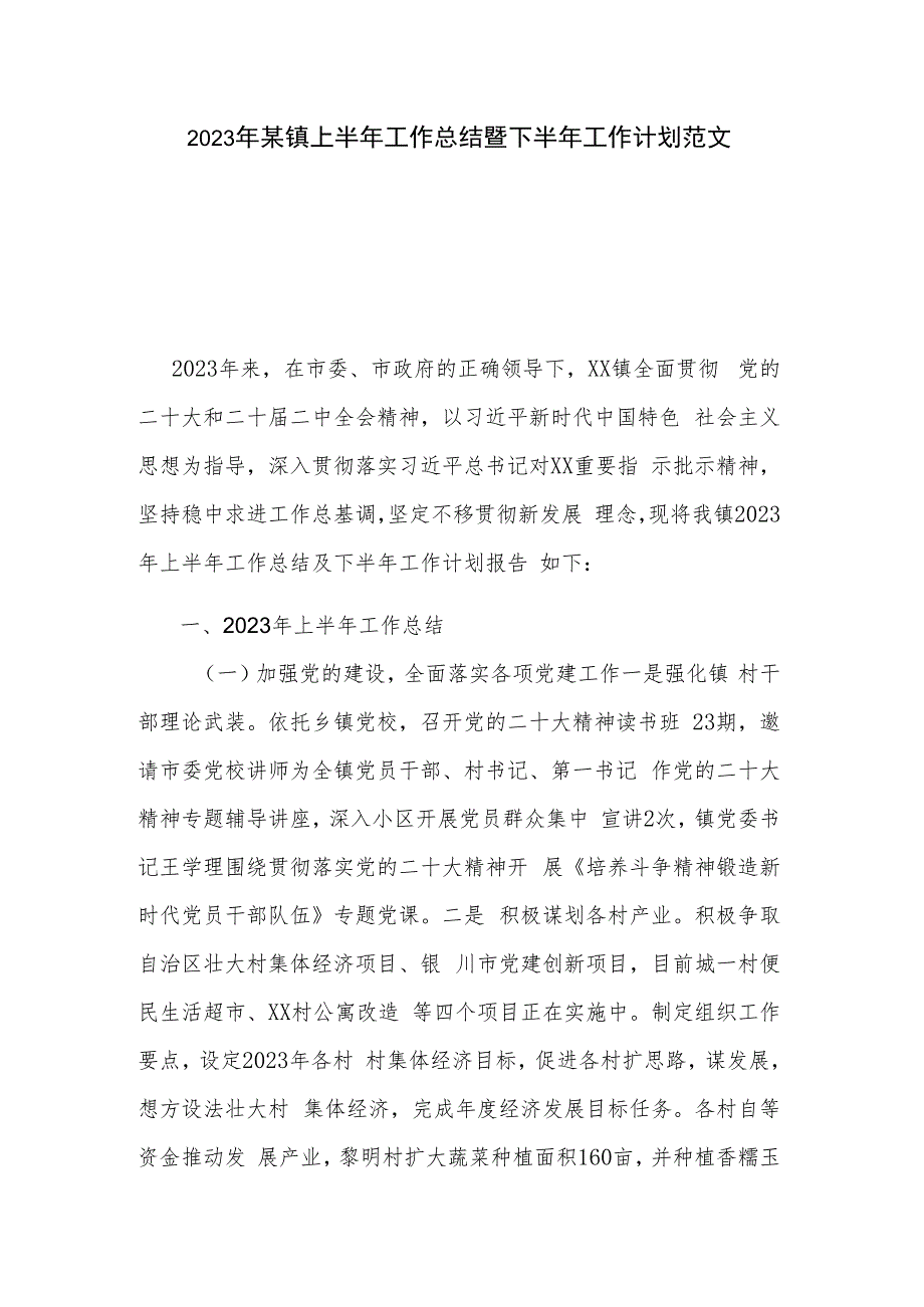 2023年某镇上半年工作总结暨下半年工作计划范文.docx_第1页