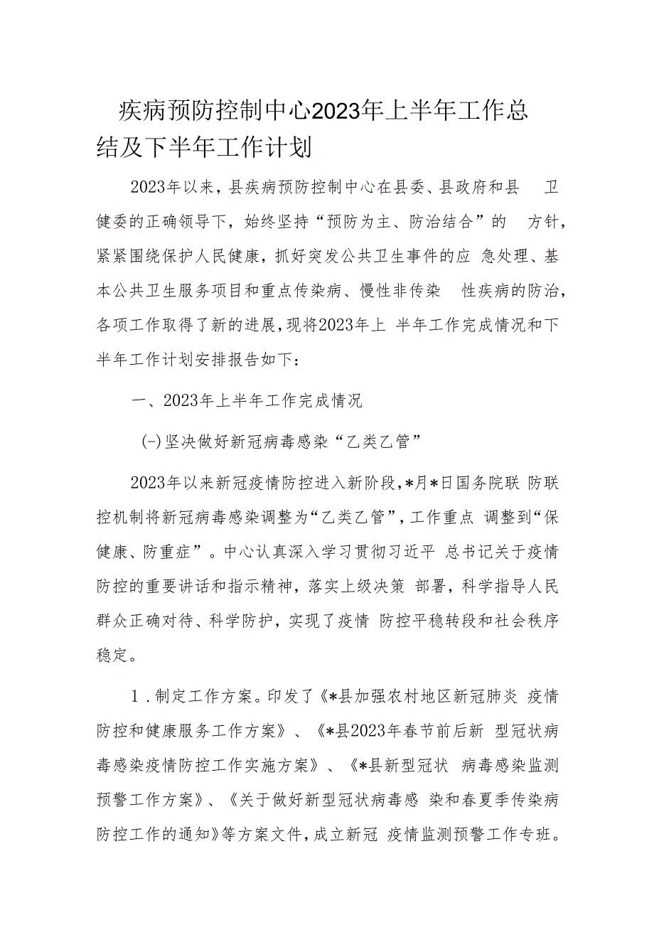 疾病预防控制中心2023年上半年工作总结及下半年工作计划.docx_第1页