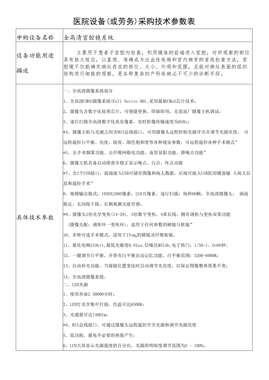 医院设备或劳务采购技术参数表.docx_第1页