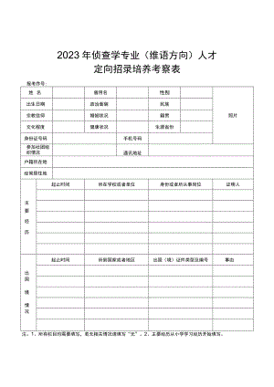 2023年侦查学专业（维语方向）人才定向招录培养考察表.docx