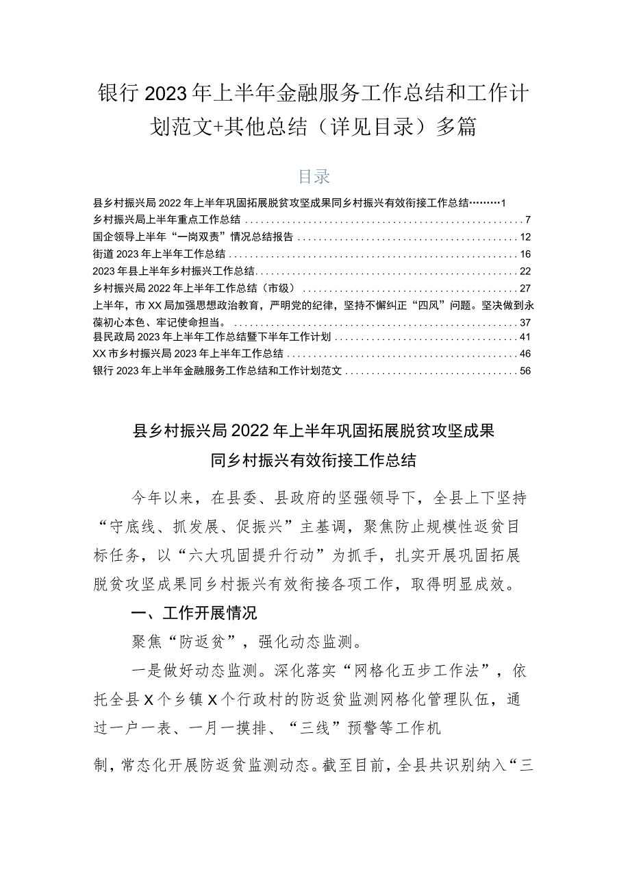 银行2023年上半年金融服务工作总结和工作计划范文+其他总结（详见目录）多篇.docx_第1页