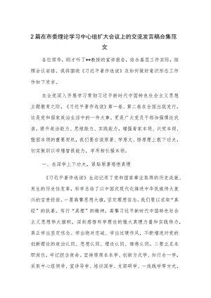 2篇在市委理论学习中心组扩大会议上的交流发言稿合集范文.docx