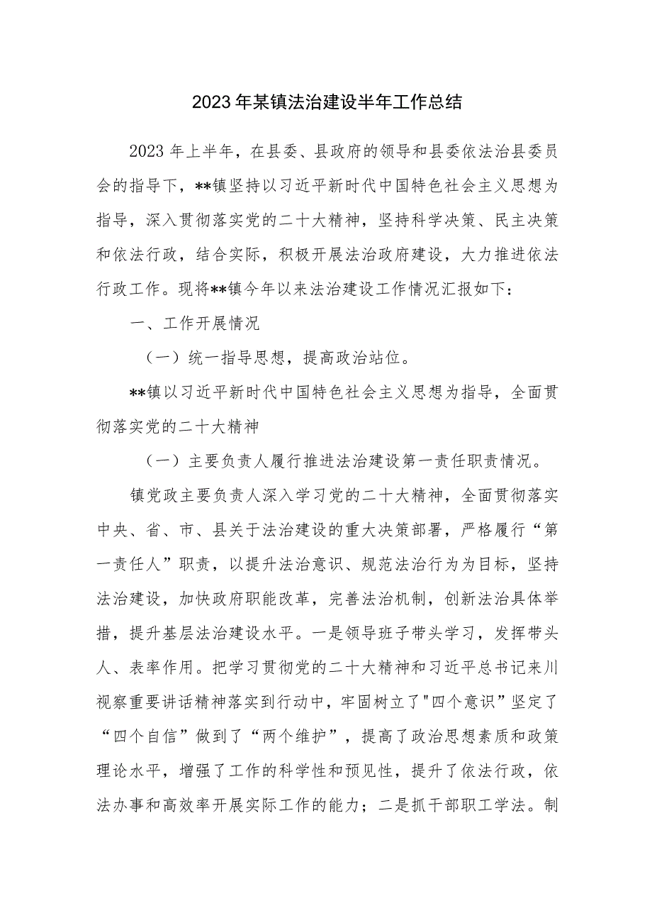 2023年某镇法治建设半年工作总结和2022年镇党委书记履行推进法治建设述职报告.docx_第2页