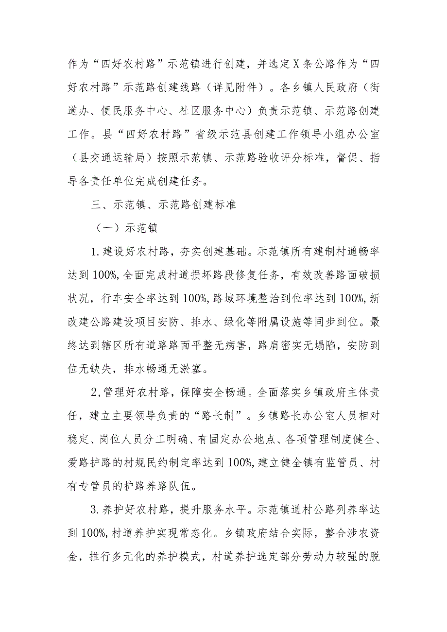 XX县创建“四好农村路”示范镇、示范路的实施意见.docx_第2页