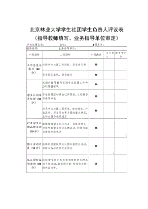 北京林业大学学生社团学生负责人评议表指导教师填写、业务指导单位审定.docx