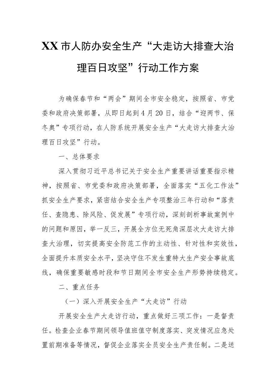 XX市人防办安全生产“大走访大排查大治理百日攻坚”行动工作方案.docx_第1页