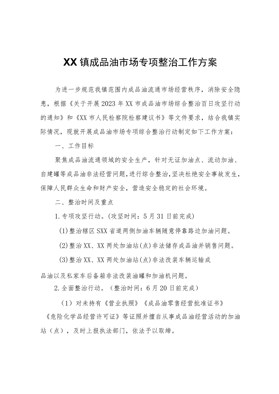 XX镇成品油市场专项整治工作方案.docx_第1页