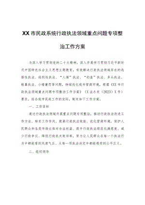 XX市民政系统行政执法领域重点问题专项整治工作方案.docx