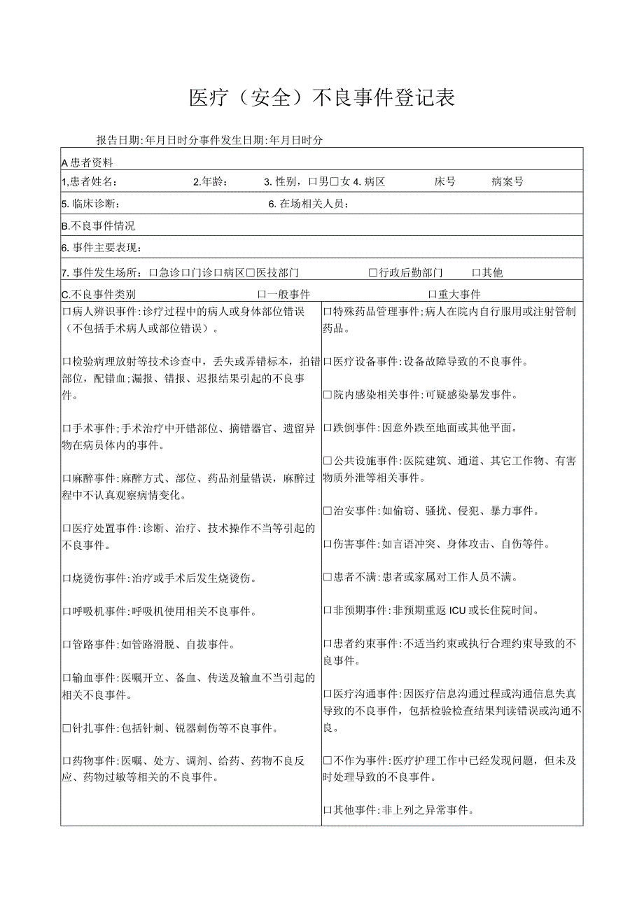 医疗(安全)不良事件登记表.docx_第1页