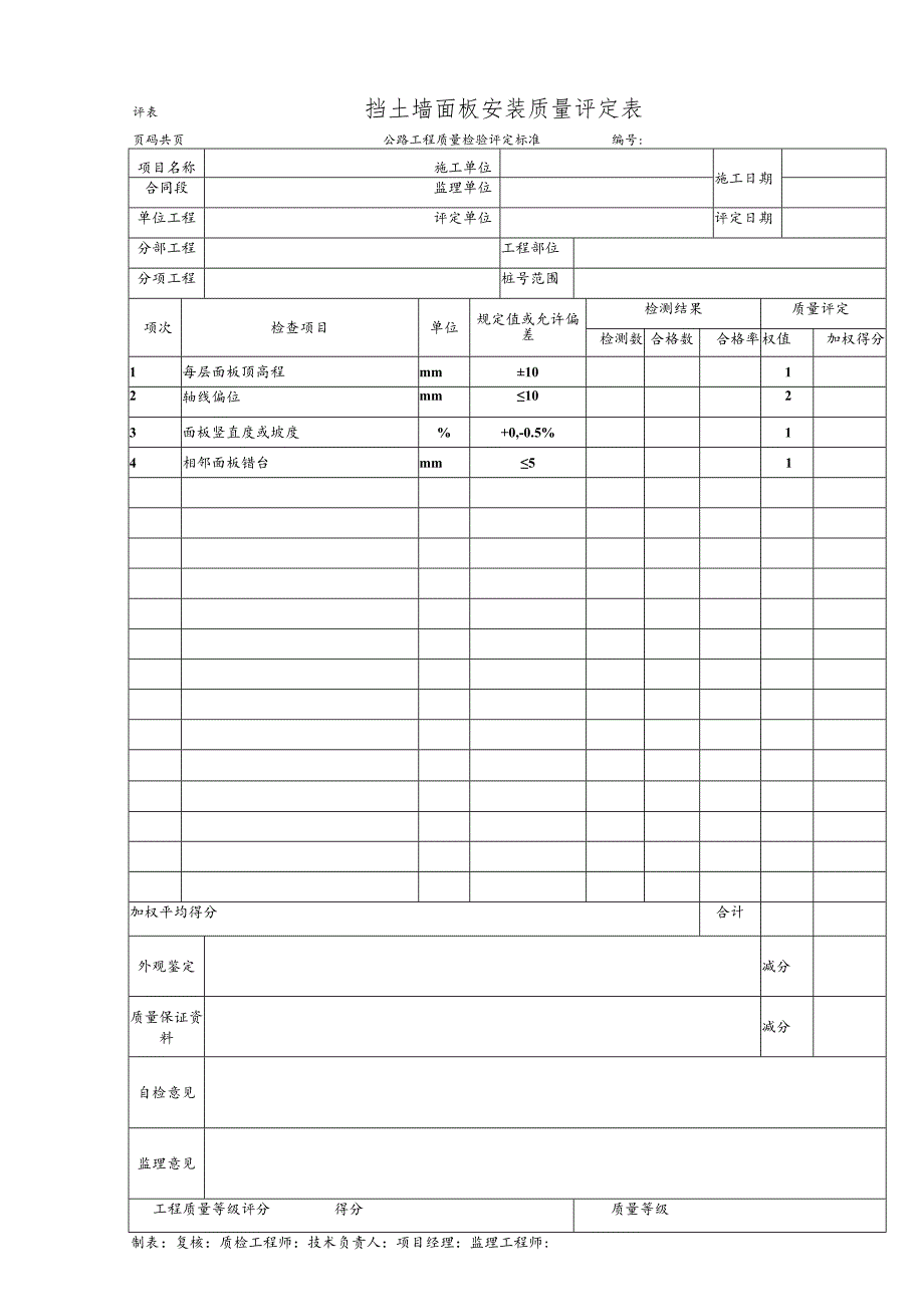 挡土墙面板安装质量评定表.docx_第1页