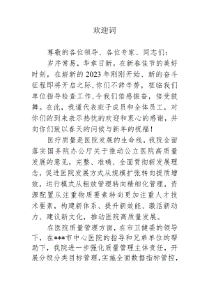 （欢迎辞）春节期间医院迎接上级关于质量检查的欢迎辞.docx