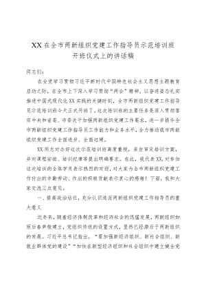 XX在全市两新组织党建工作指导员示范培训班开班仪式上的讲话稿.docx