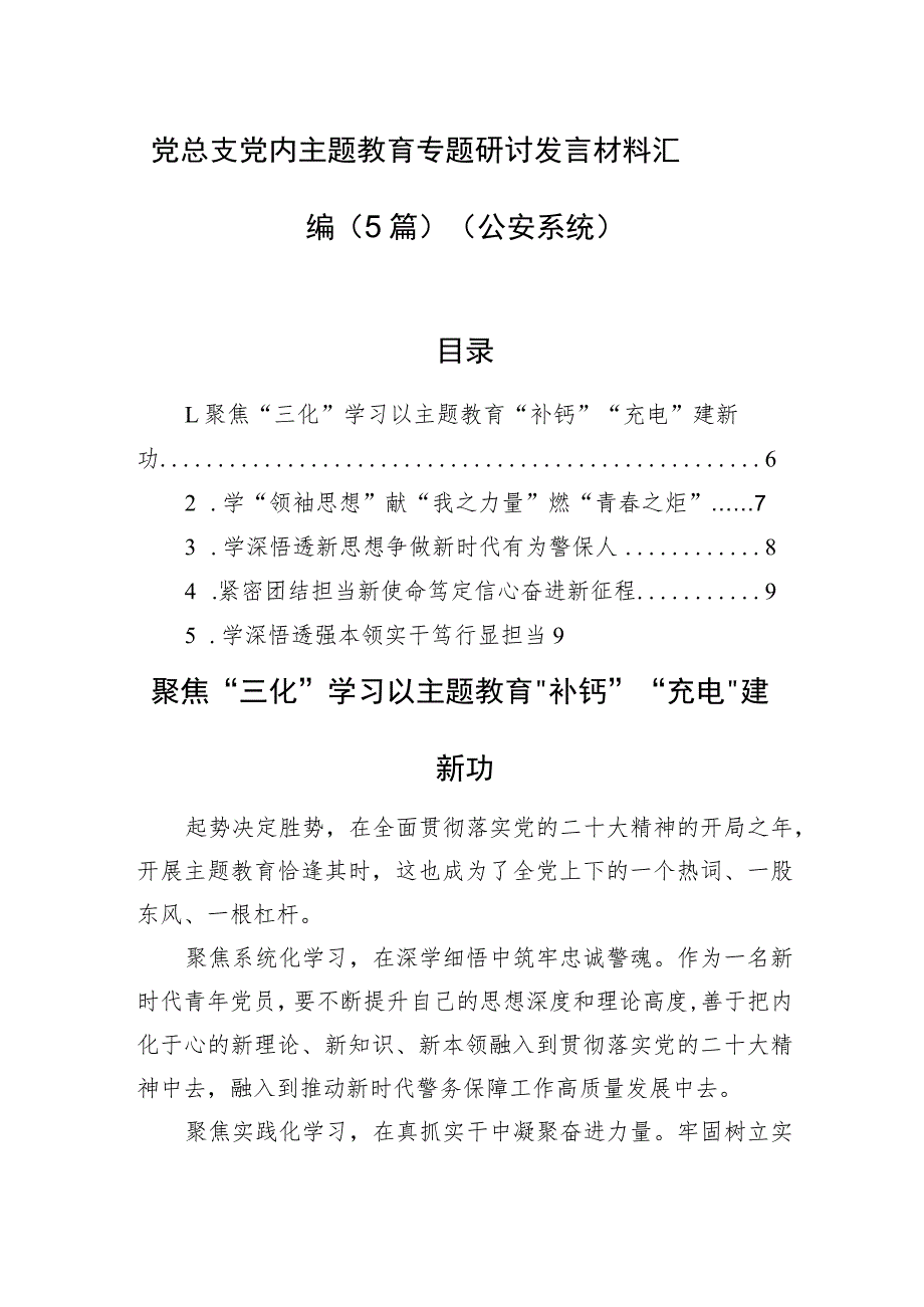 党总支主题教育专题研讨发言材料汇编（5篇）（公安系统）.docx_第1页