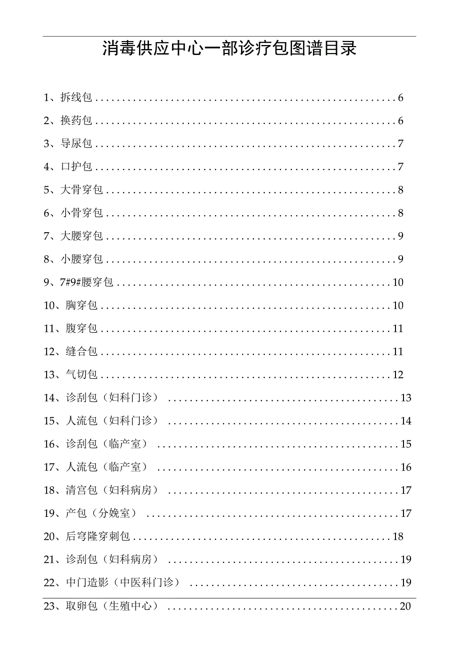 医院门诊消毒供应中心诊疗包图谱目录（配图）（附门诊手术室敷料包和器械包配置明细）.docx_第1页