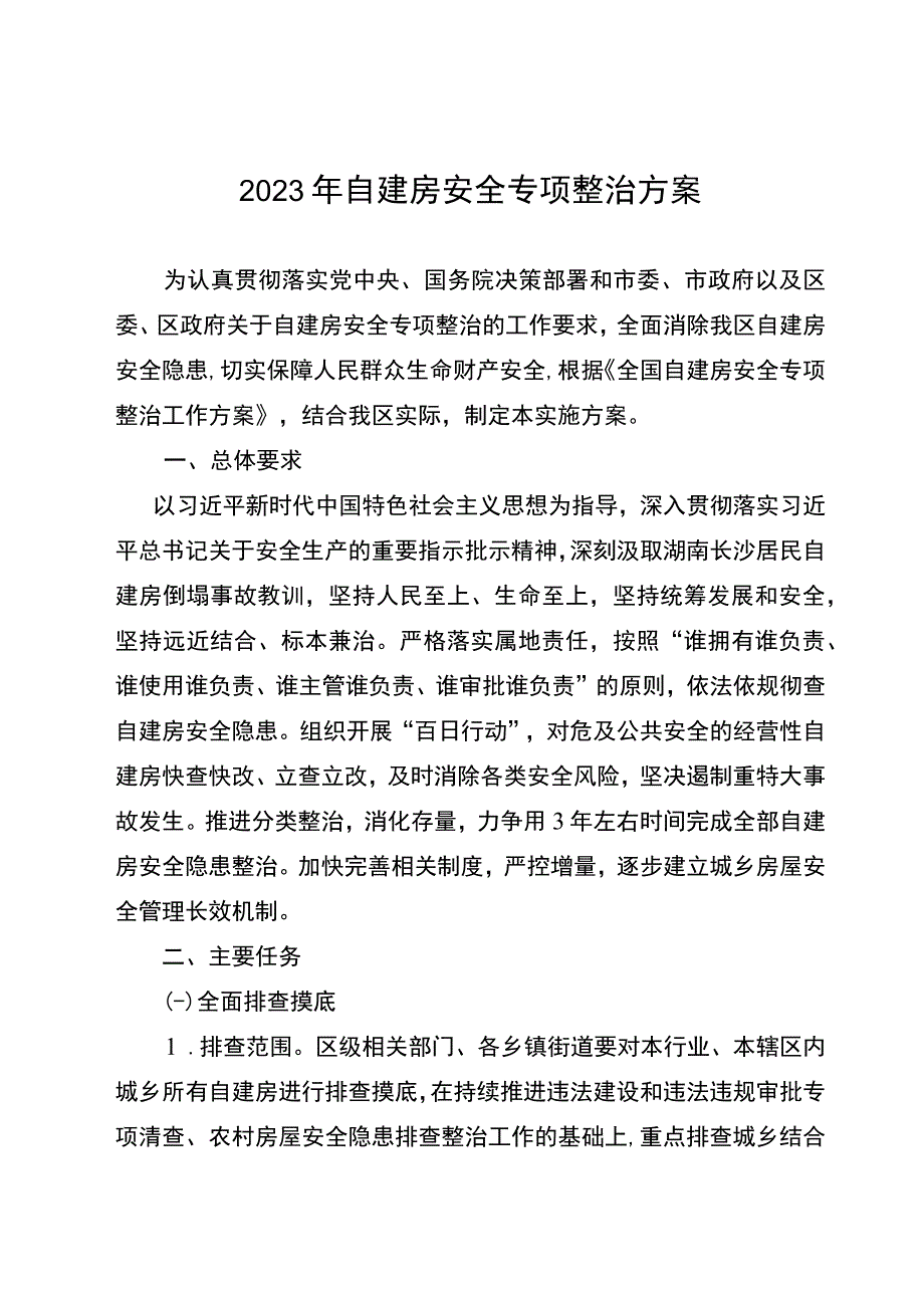 2023年自建房安全专项整治方案.docx_第1页