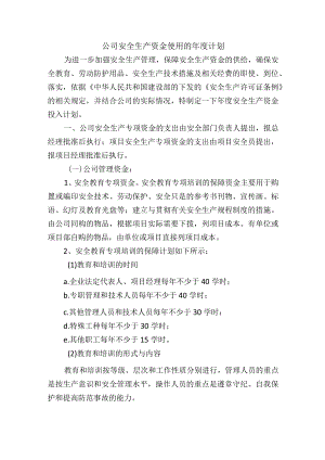 公司安全生产资金使用的年度计划.docx