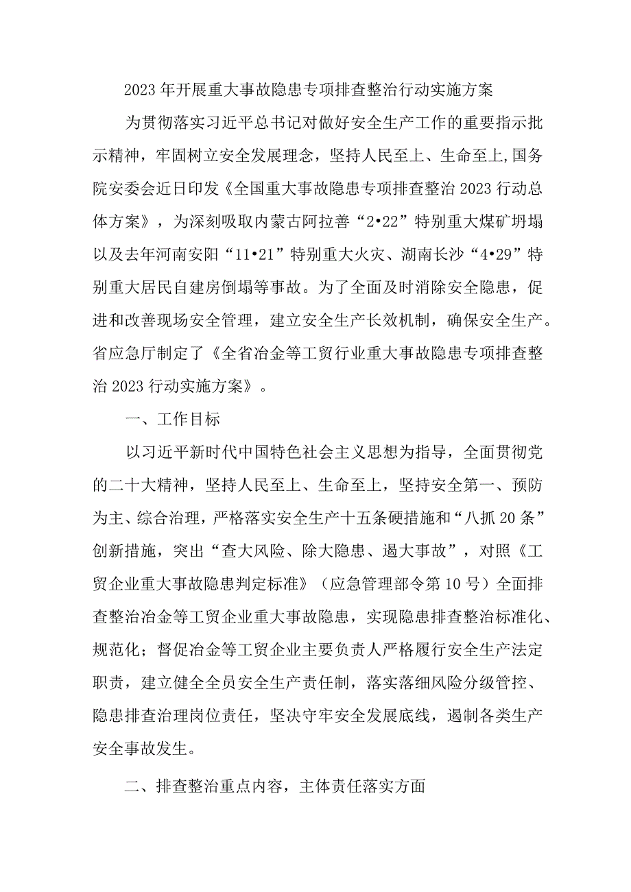 2023年国企单位开展重大事故隐患专项排查整治行动方案 （7份）.docx_第1页