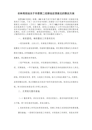 农林局党组关于市委第二巡察组反馈意见的整改方案.docx