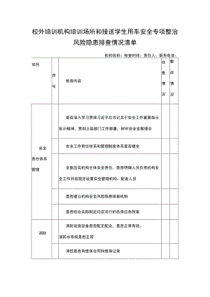 校外培训机构培训场所和接送学生用车安全专项整治风险隐患排查情况清单.docx