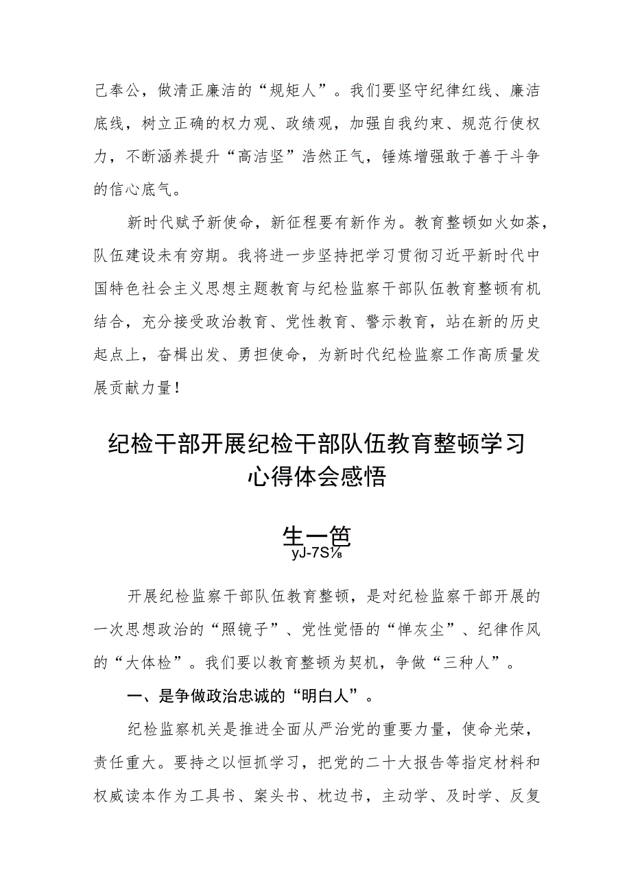 纪检干部开展纪检干部队伍教育整顿学习心得体会感悟精选7篇.docx_第2页