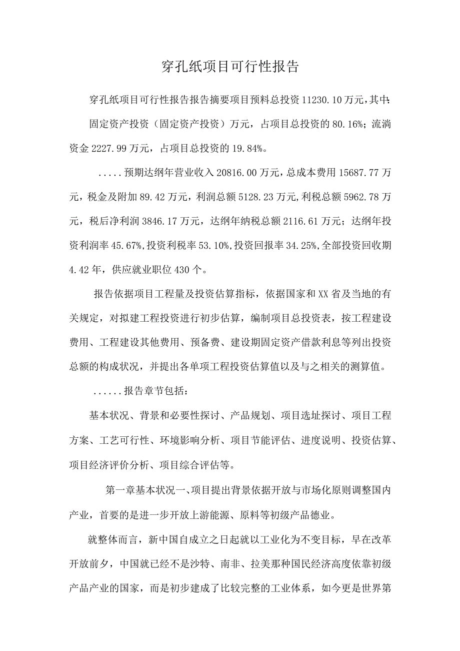 穿孔纸项目可行性报告.docx_第1页