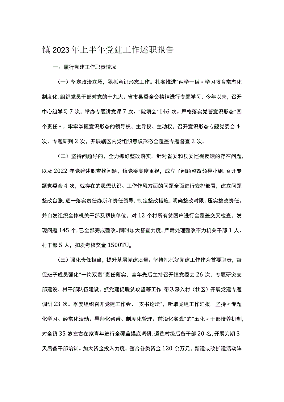 镇2023年上半年党建工作述职报告.docx_第1页