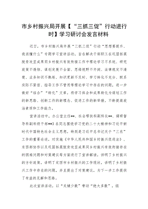 市乡村振兴局开展【“三抓三促”行动进行时】学习研讨会发言材料（3篇）.docx