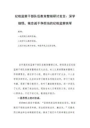 纪检监察干部队伍教育整顿研讨发言：深学细悟做忠诚干净担当的纪检监察铁军.docx