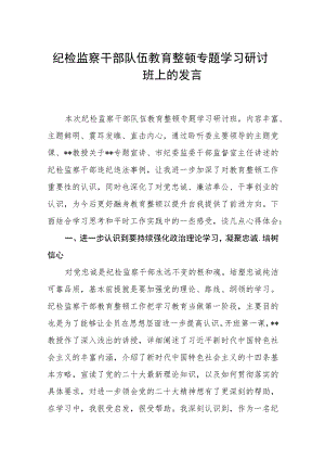 纪检监察干部队伍教育整顿专题学习研讨班上的发言【精选三篇】.docx