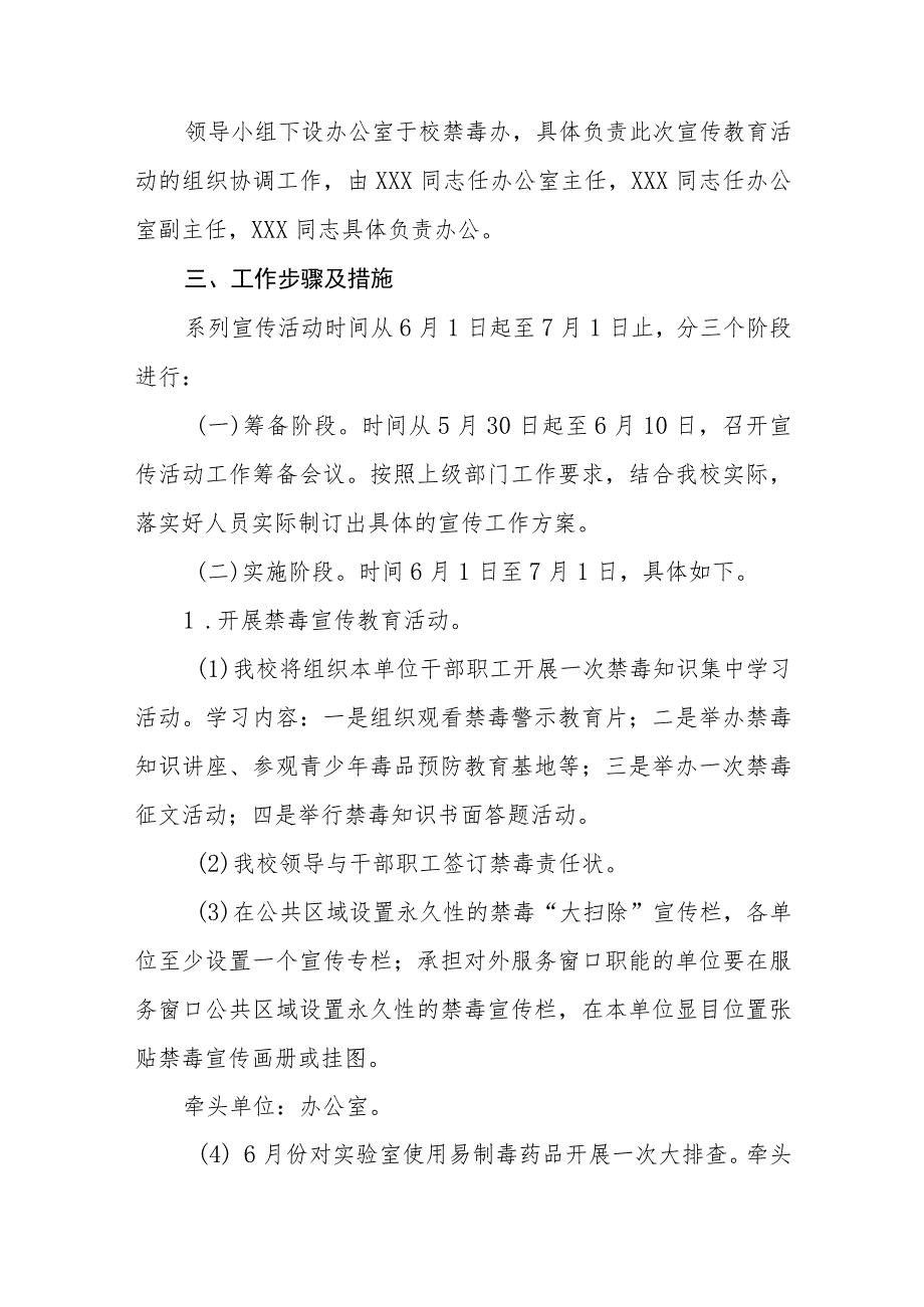 2023年中学毒品预防教育宣传月活动实施方案及工作总结六篇.docx_第2页