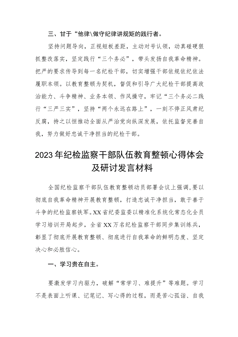 银行纪委书记开展纪检干部队伍教育整顿学习心得体会（三篇).docx_第2页