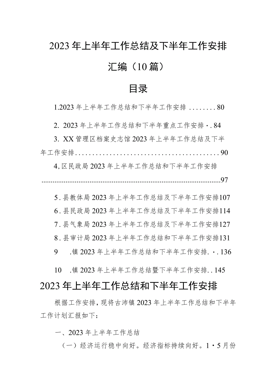 2023年上半年工作总结及下半年工作安排汇编（10篇）.docx_第1页