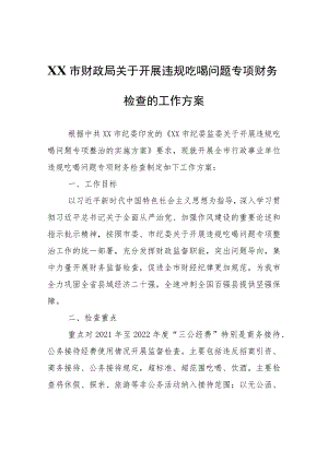 XX市财政局关于开展违规吃喝问题专项财务检查的工作方案.docx