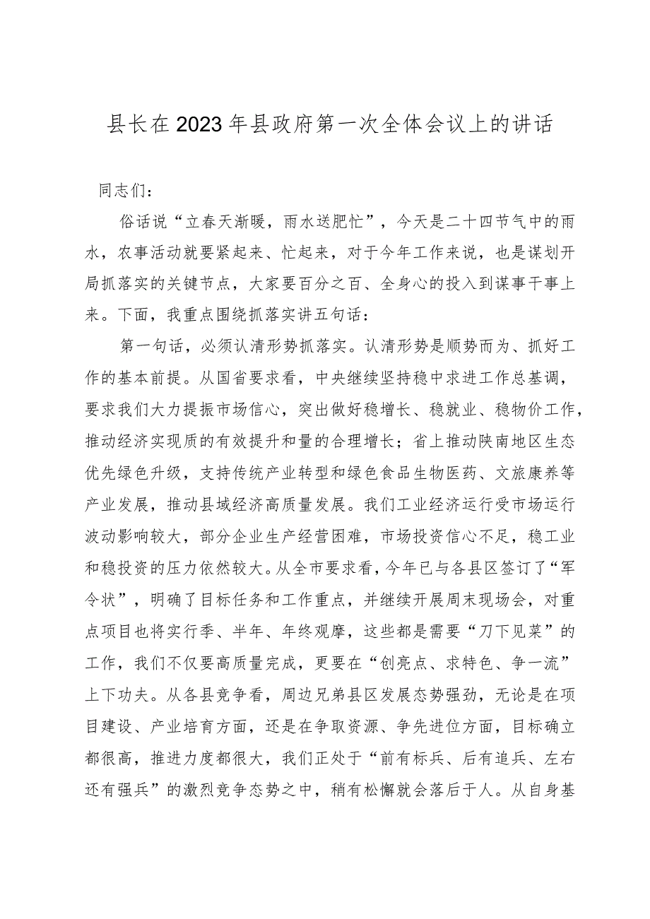 （4篇）2023年县政府第一次全体会议上的讲话.docx_第2页